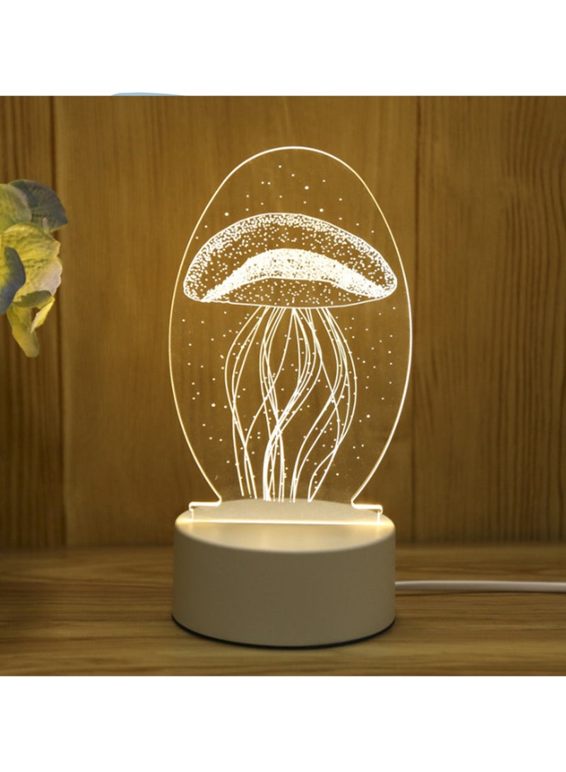 Acrylic 3d Table Lamp, Usb Table Lamp Night Lamp Bedside Lamp Creative Atmosphere Lamp, Suitable For Giving To Friends, Desktop Ornaments (Jellyfish)